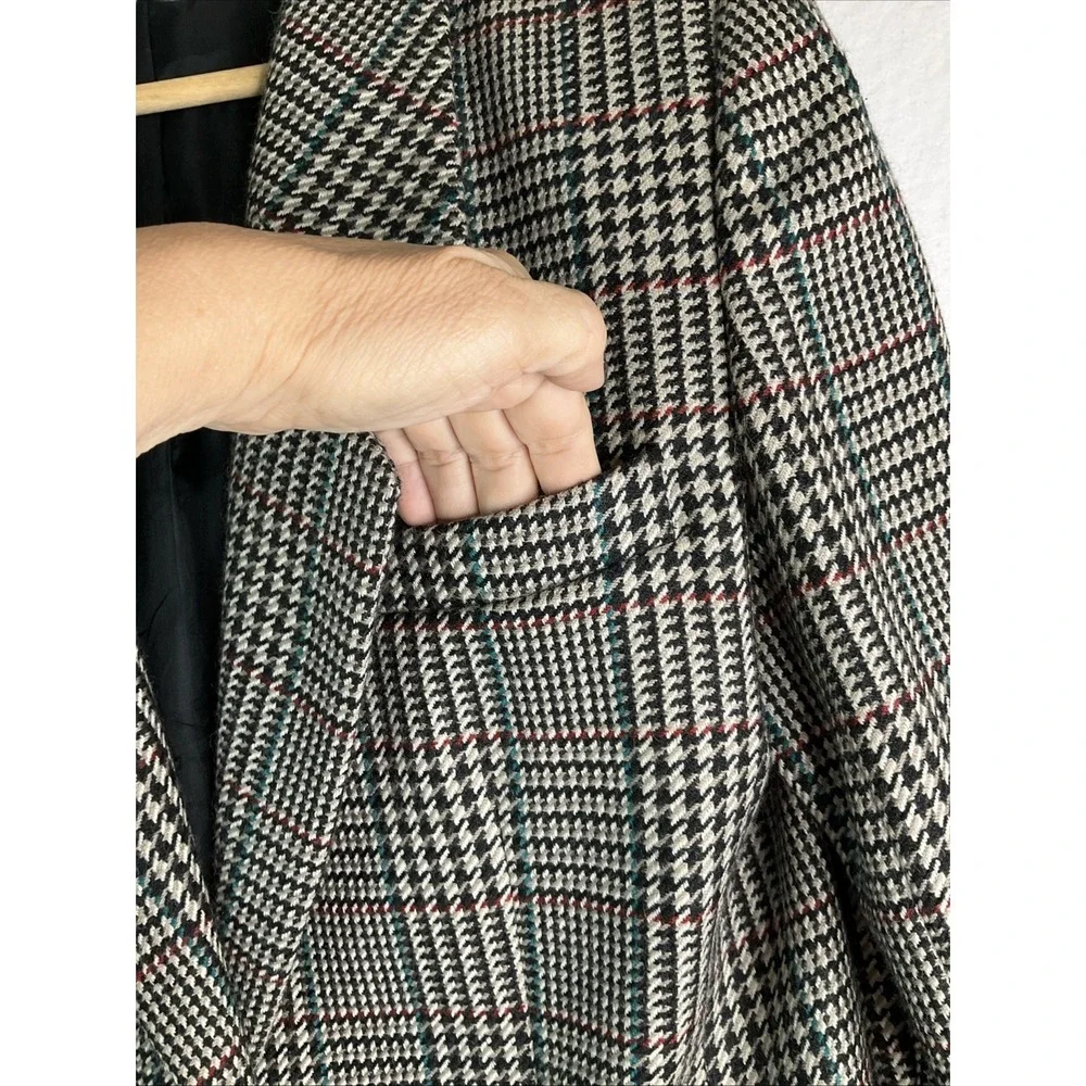 Vintage Jane Justin 100% Pure Wool Lined‎ Blazer Check Houndstooth Oversized 14
